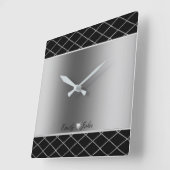 白黒グレー幾何学的デザイン スクエア壁時計 (傾斜)