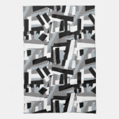 白黒グレー抽象芸術ジオメトリパッチ キッチンタオル (縦)