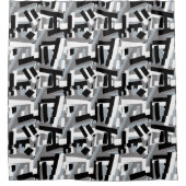 白黒グレー抽象芸術ジオメトリパッチ シャワーカーテン (正面)