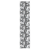 白黒グレー抽象芸術ジオメトリパッチ ショートテーブルランナー (正面)