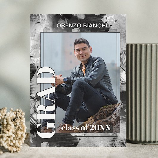 白黒グレー抽象芸術卒業発表 ポストカード