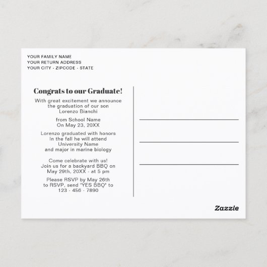 白黒グレー抽象芸術卒業発表 ポストカード (裏面)