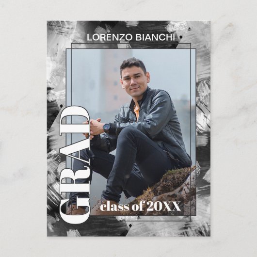 白黒グレー抽象芸術卒業発表 ポストカード (正面)