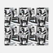 白黒グレー抽象芸術幾何学的パッチ フリースブランケット (正面(横))