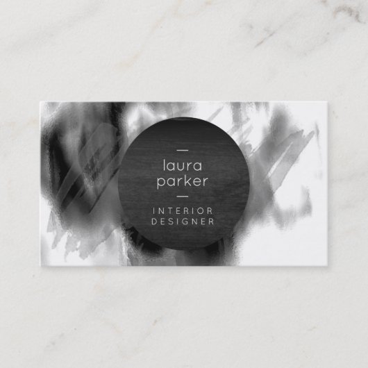 白黒グレー水色（ばちゃばちゃ）跳ねる モダン 名刺 (正面)