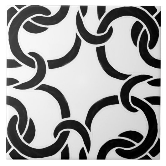 白黒ケルト結び目模様シームレスパターンタイル タイル (正面)