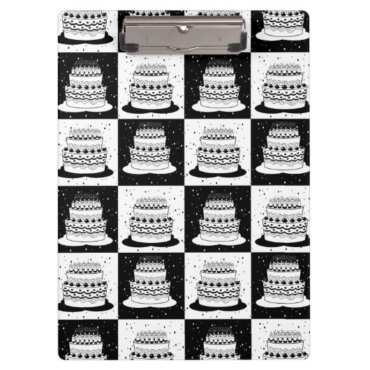 白黒ケーキブ市松模様にロックプリント クリップボード (正面)