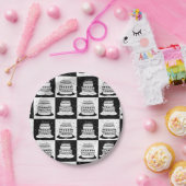 白黒ケーキブ市松模様にロックプリント ペーパープレート (パーティー)