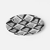 白黒ケーキブ市松模様にロックプリント ペーパープレート (アングル)