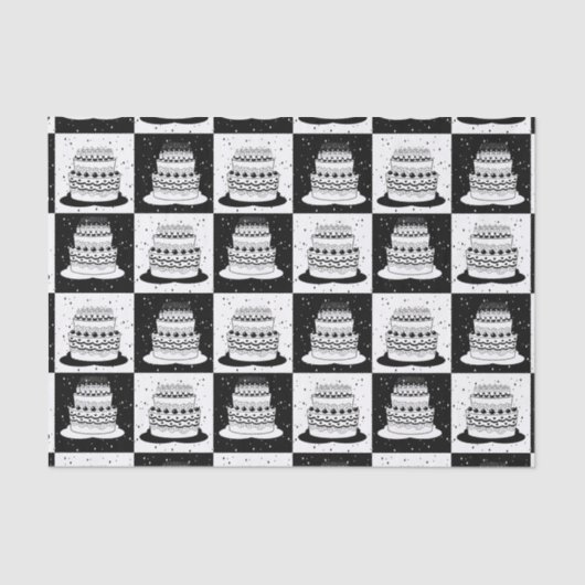 白黒ケーキブ市松模様にロックプリント 薄葉紙 (正面)