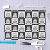 白黒ケーキブ市松模様にロックプリント 薄葉紙 (クラフト)