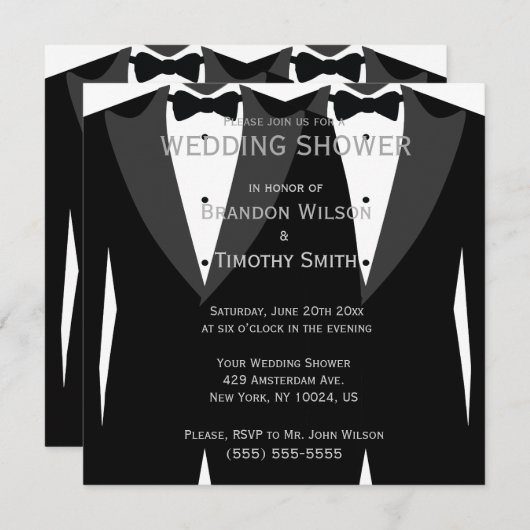 白黒ゲイウェディングシャワー招待状 招待状 (正面/裏面)