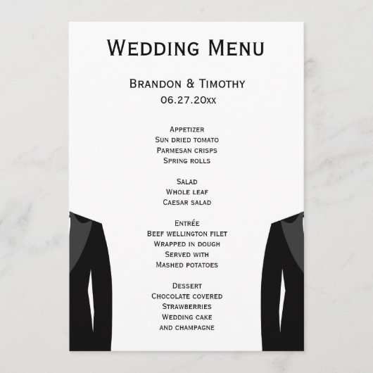 白黒ゲイ結婚のメニューカード メニュー (正面)
