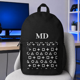 白黒ゲーマーパターン オイニシャル刺繍可 プリントバックパック