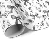 白黒コケットリボン弓と花 ラッピングペーパー (ロールコーナー)