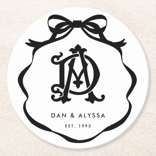 白黒コケット弓の記念日 ラウンドペーパーコースター (正面)