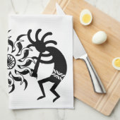 白黒ココペリ南西部の部族の太陽 キッチンタオル (四つ折り)