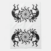 白黒ココペリ南西部の部族の太陽 キッチンタオル (縦)