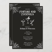 白黒コスチュームとカクテルハロウィーン 招待状 (正面/裏面)
