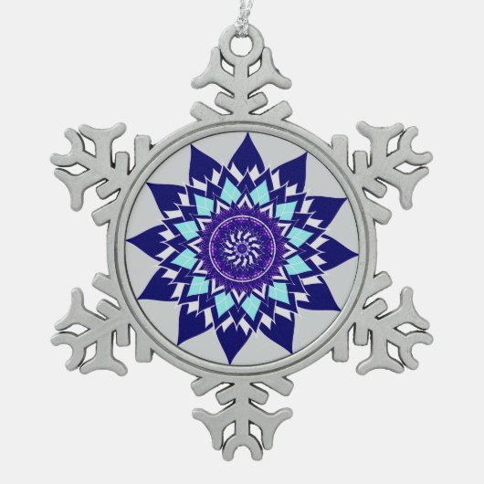 白黒コスモス スノーフレークピューターオーナメント (正面)