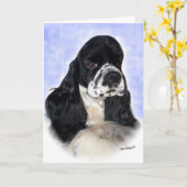 白黒コッカースパニエル犬 カード (黄色い花)