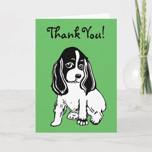 白黒コックスパニエル犬グリーンサンキューカード サンキューカード (正面)