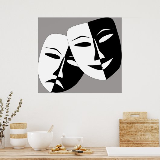 白黒コメディとドラマのマスク ポスター (キッチン)