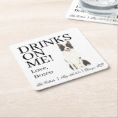 白黒コリー縁どズ結婚ス スクエアペーパーコースター (アングル)