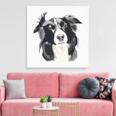白黒コリー縁どニューデザイン キャンバスプリント (インサイチュ (リビング))