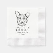 白黒コルギドッグパーソナライズされた結婚ズ 縁ありカクテルナプキン (正面)