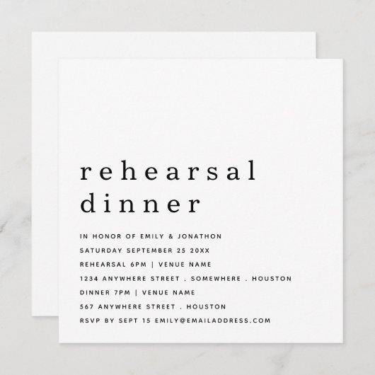 白黒コンテンポラリーリハーサルディナーインビタティ 招待状 (正面/裏面)