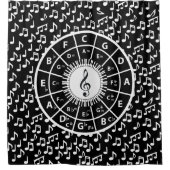 白黒コンテンポラリー音楽デザイン シャワーカーテン (正面)