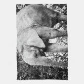 白黒コントラストの象の写真 キッチンタオル (縦)