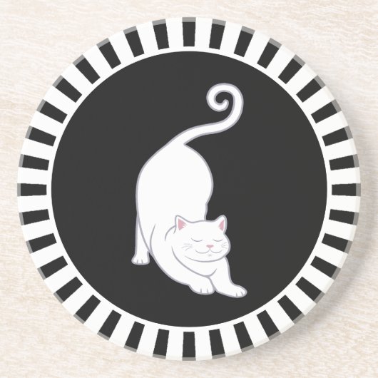白黒コースターのかわいい白キティ猫 コースター (正面)