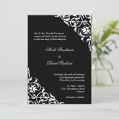 白黒コーナースクロールスクリプトエレガントな結婚式 招待状 (スタンド正面)