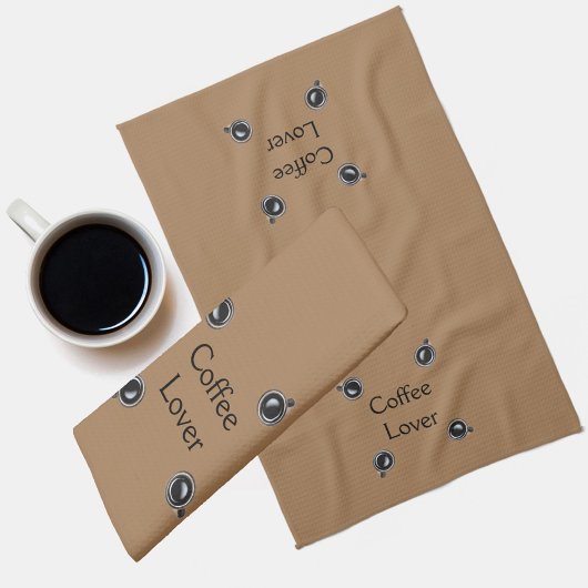 白黒コーヒーカップのパターパーソナライズされたン キッチンタオル