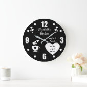 白黒コーヒーカップ愛ハートキッチン ラージ壁時計 (ホーム)