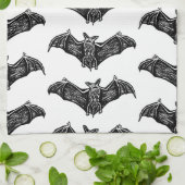 白黒ゴシックこうもり模様 キッチンタオル (折り畳み)