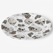 白黒ゴシックスカルとバラハロウィーン ペーパープレート (アングル)