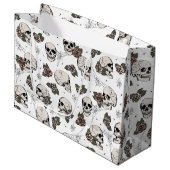 白黒ゴシックスカルとバラハロウィーン ラージペーパーバッグ (正面アングル)