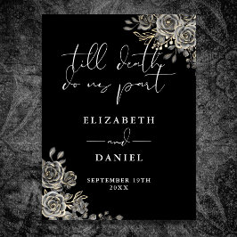 白黒ゴシックバラのフローラ結婚のサイン ポスター