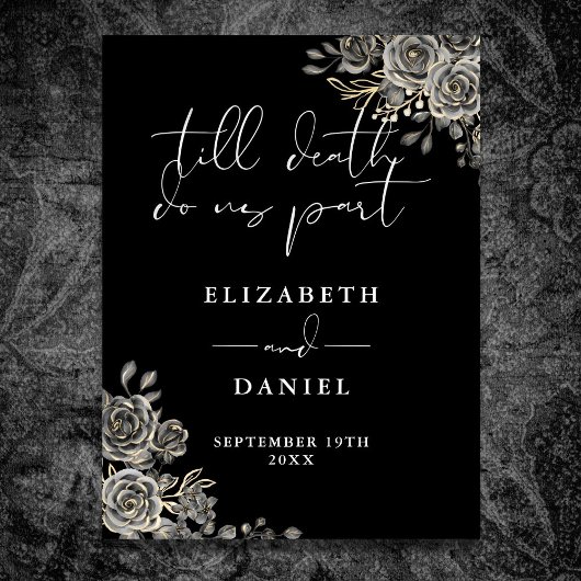 白黒ゴシックバラのフローラ結婚のサイン ポスター