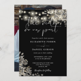 白黒ゴシックバラライトフォト結婚ズ 招待状