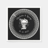 白黒ゴシックフローラスカルハロウィン結婚ズ スタンダードカクテルナプキン (正面)