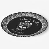 白黒ゴシックフローラスカルハロウィン結婚ズ ペーパープレート (アングル)