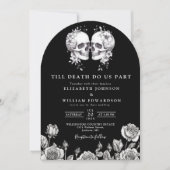 白黒ゴシックフローラスカル結婚のアーチ 招待状 (正面)