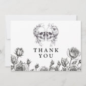 白黒ゴシックフローラスカル結婚 サンキューカード (正面)