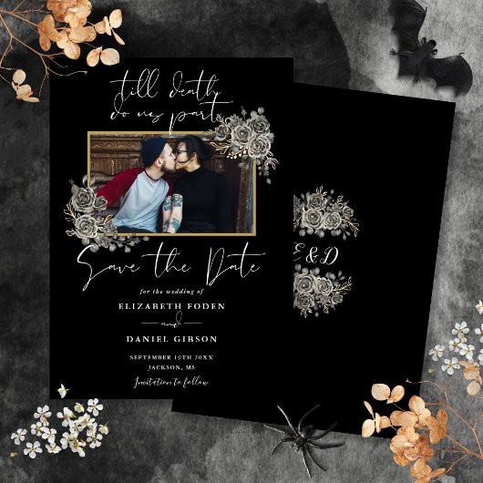 白黒ゴシックフローラ結婚写真 セーブザデート