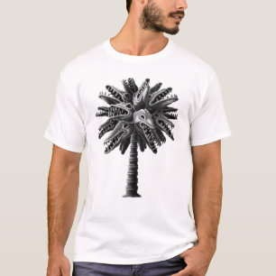 白黒ゴシック怪獣スカルホラーパームツリー Tシャツ
