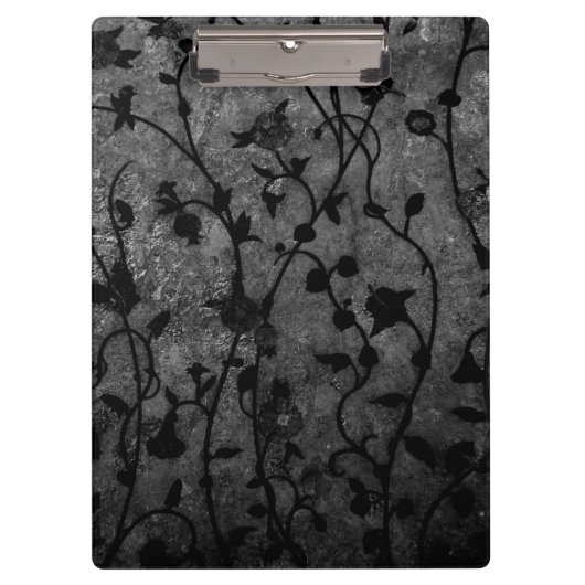 白黒ゴシック様式のアンティークフローラ クリップボード (正面)